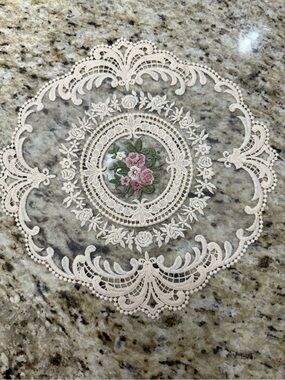 Beautiful Dainty Rose Embroidered Lace Round Doily